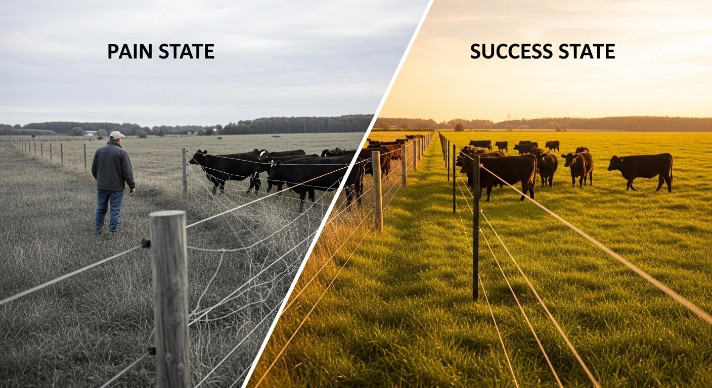 Electric fence joule calculator showing failed vs effective livestock containment