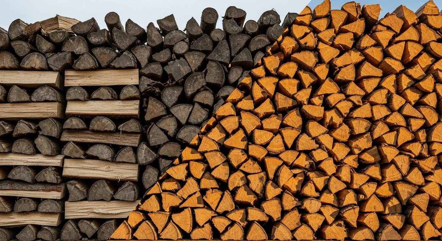 Firewood cord calculator showing short loose stack versus proper full cord volume
