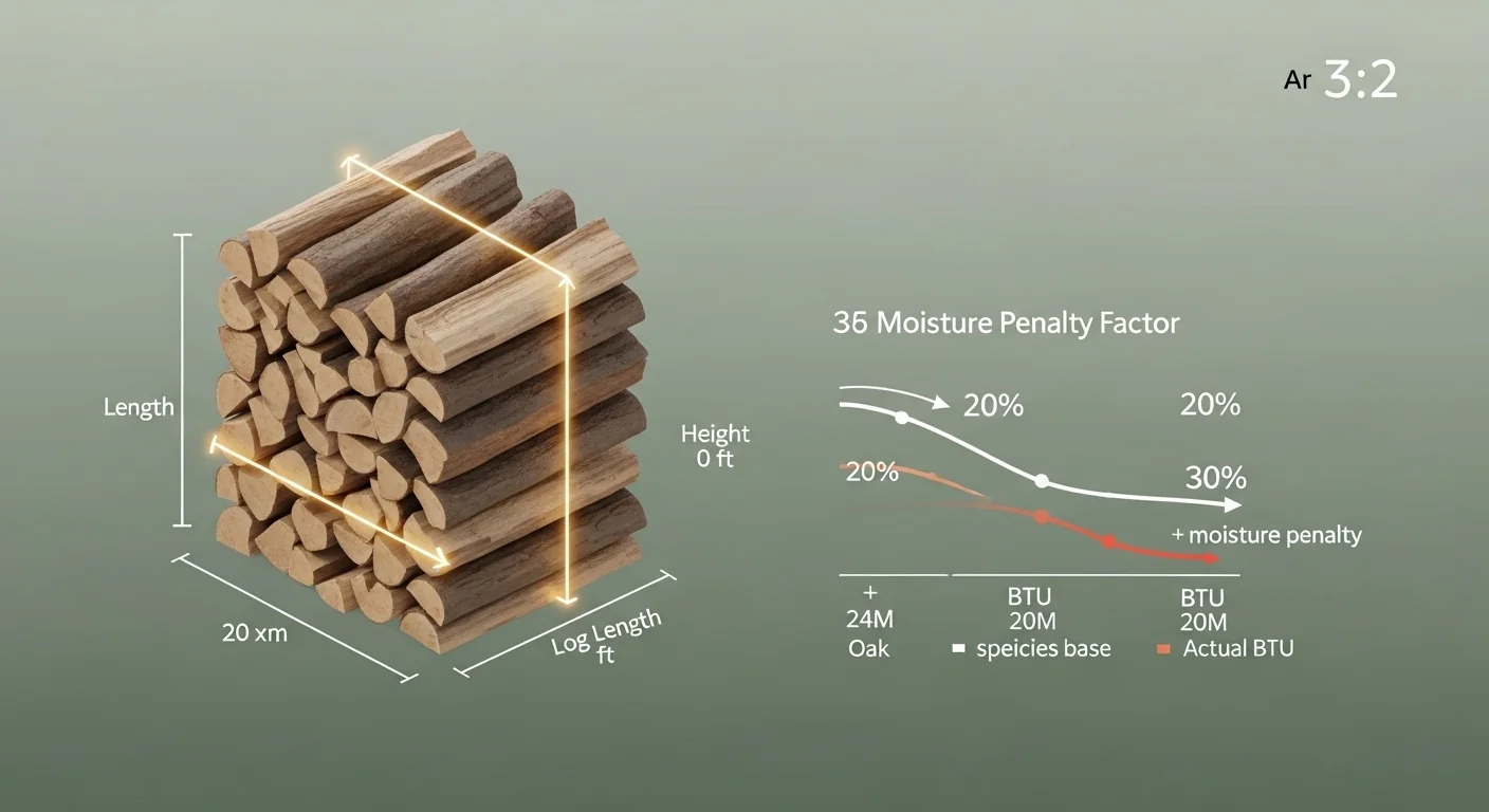 Firewood cord calculator moisture penalty factor and volume conversion diagram