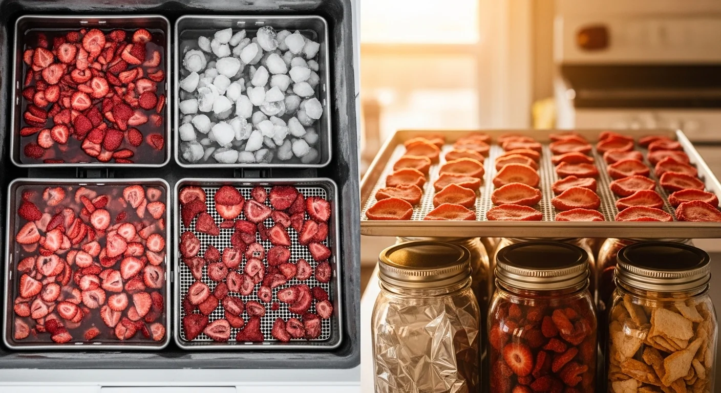 Freeze dryer calculator showing overloaded failed batch versus perfect single-layer successful dry yield
