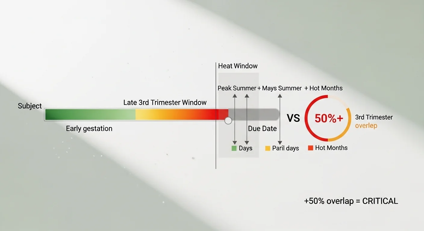 Livestock gestation calculator 3rd trimester heat overlap diagram showing critical risk threshold