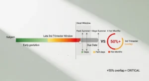 Livestock gestation calculator 3rd trimester heat overlap diagram showing critical risk threshold