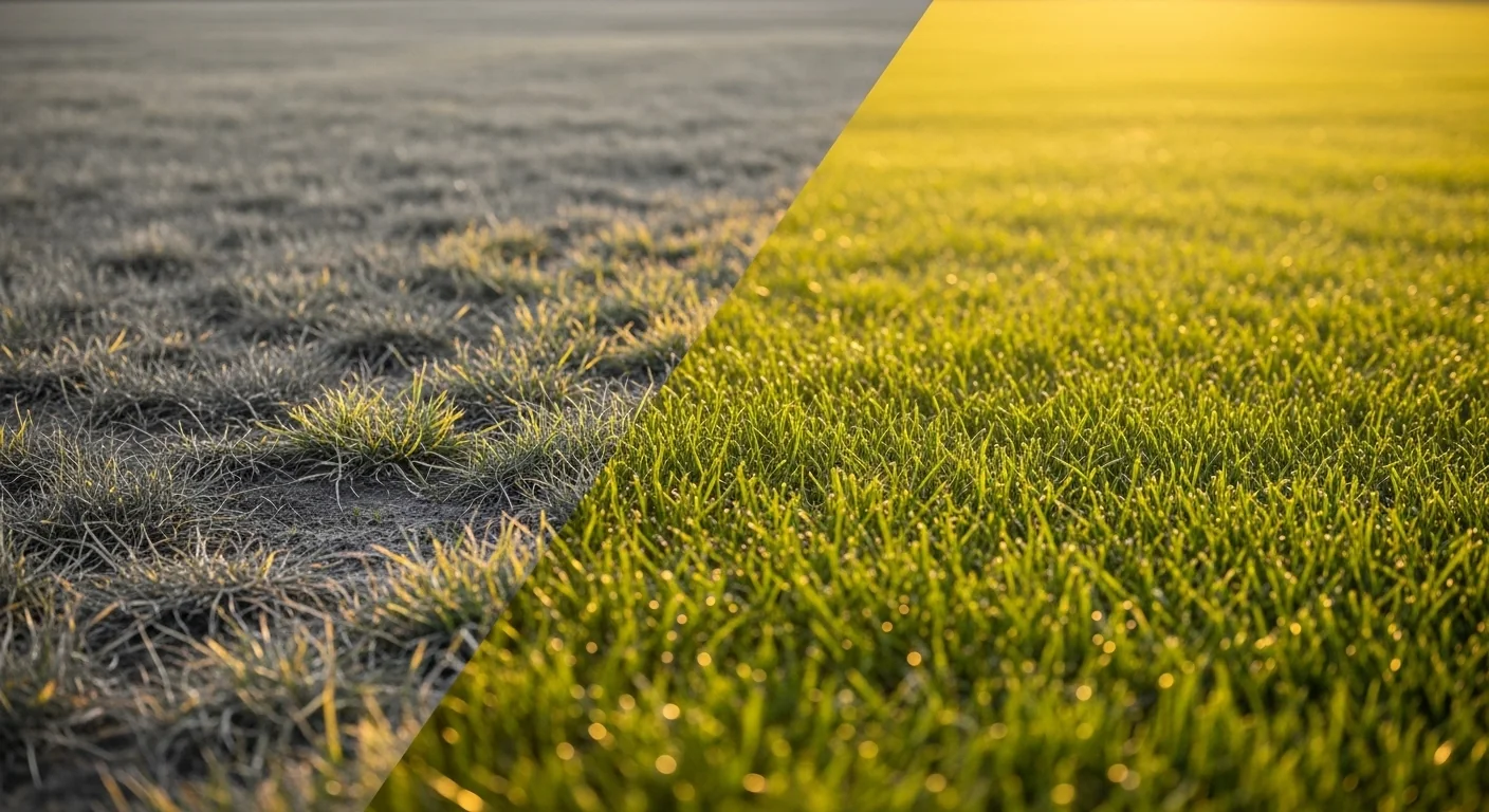 Grass seed calculator showing patchy lawn versus thick healthy coverage