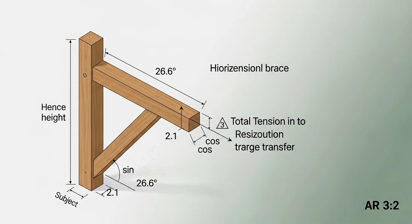 H brace fence calculator 2:1 geometry diagram showing brace length, diagonal angle and upward pull vector resolution