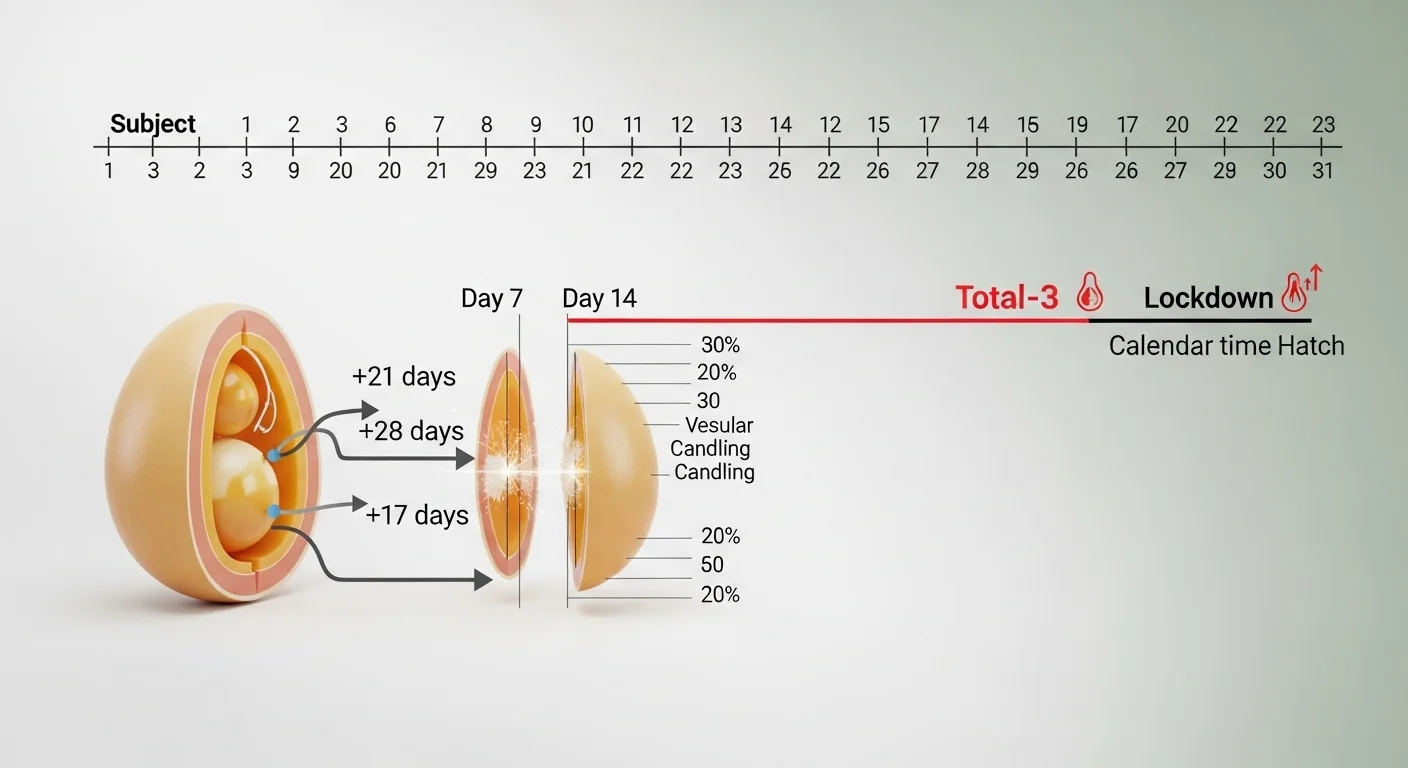 Egg incubation calculator logic showing hatch date lockdown and candling day calculations