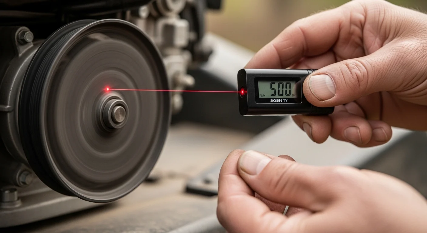 Using a tachometer to find RPM for the Mower Blade Tip Speed Calculator.