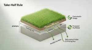 3D diagram showing Take-Half Leave-Half rule for pasture stocking rate calculator