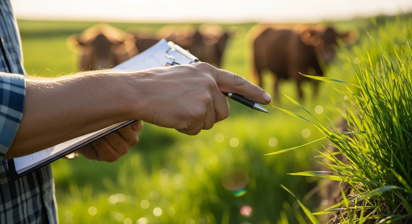 Rancher hands verifying pasture conditions after using stocking rate calculator