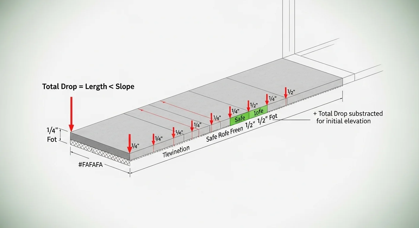 Patio slope calculator logic showing total drop calculation and safety thresholds
