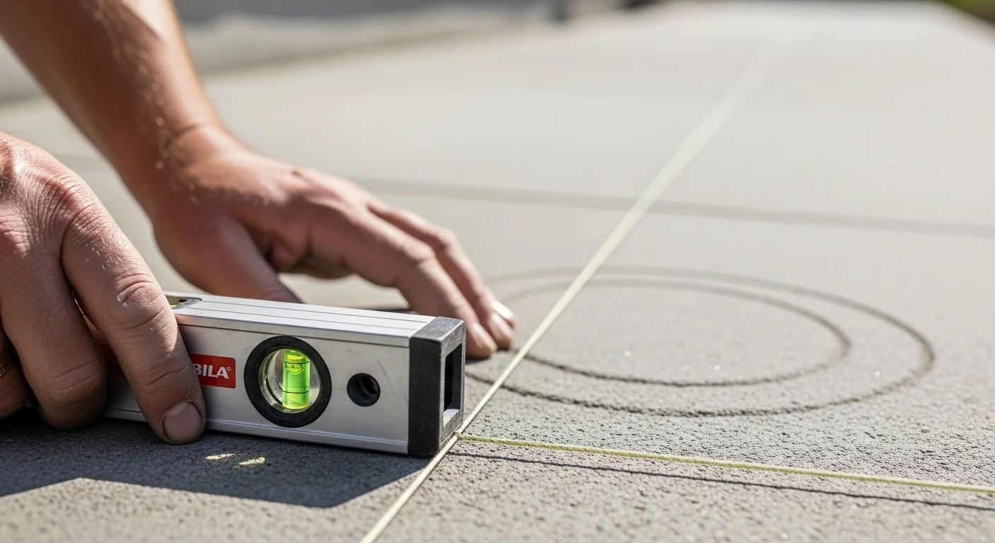 Using level and string line to verify patio slope calculated by the tool
