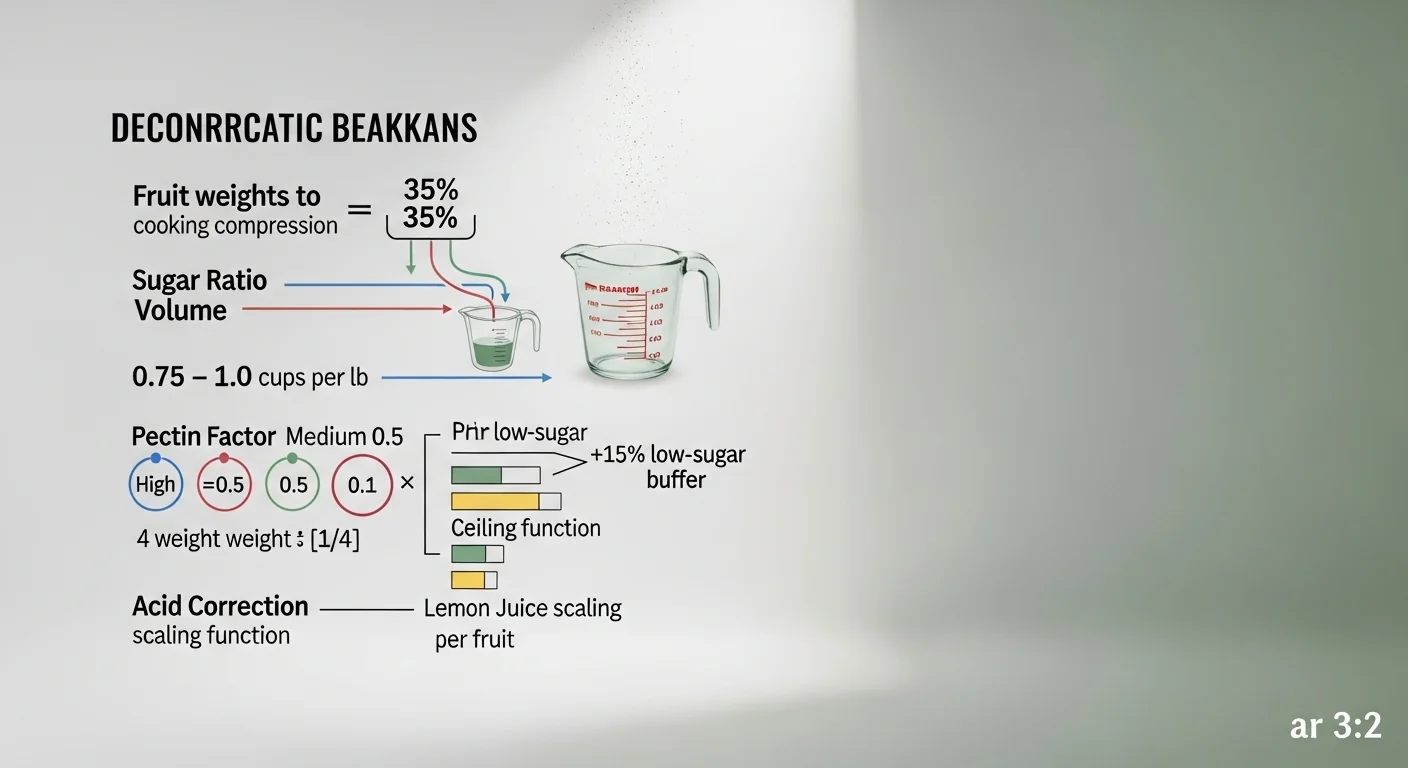 3D diagram showing sugar ratio, pectin factor, and lemon juice scaling for jam