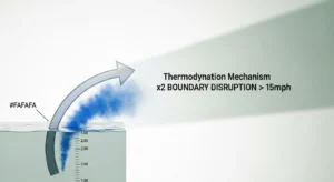 Pond evaporation calculator diagram showing wind disrupting boundary layers to accelerate water loss.