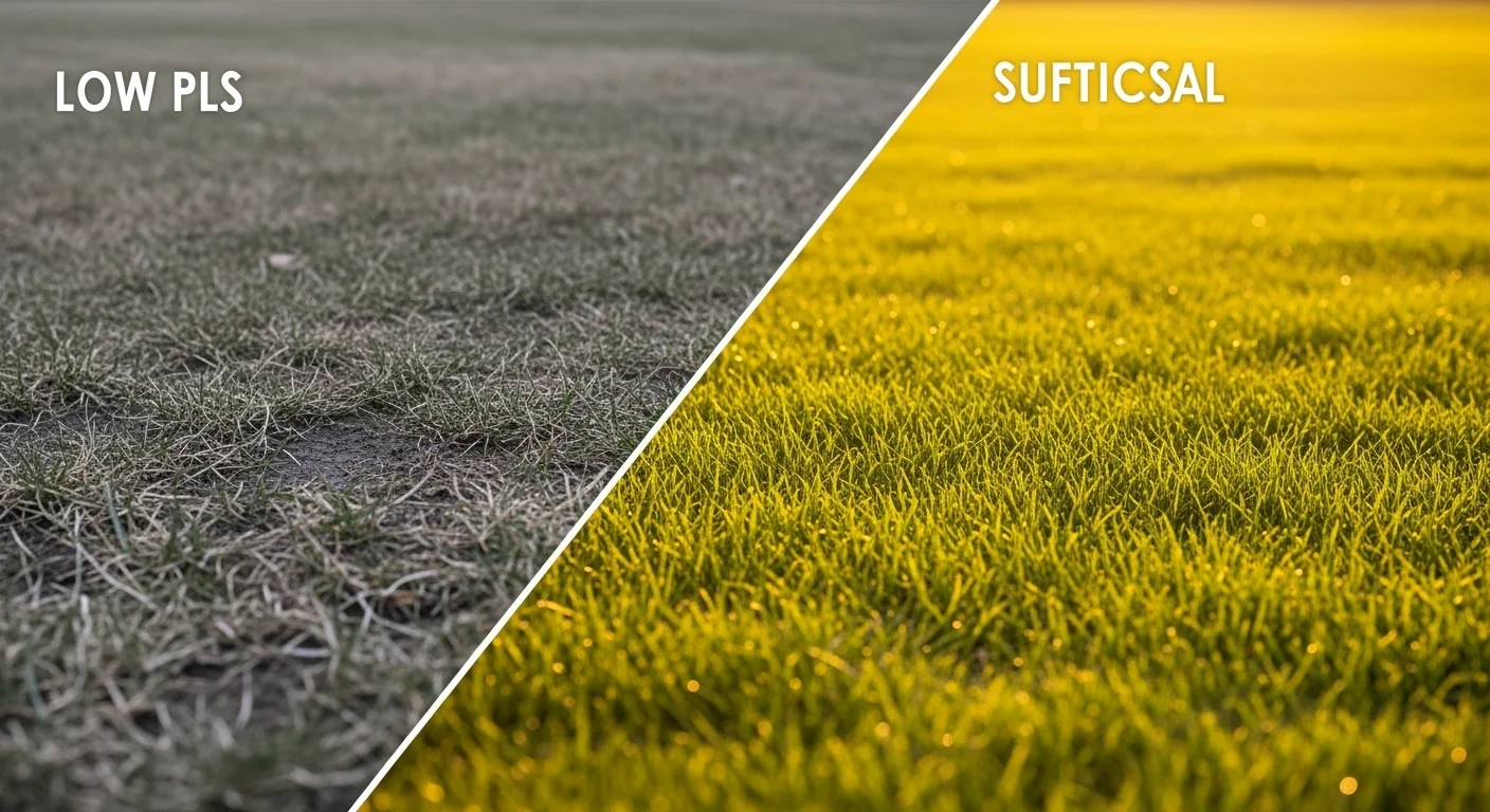 Pure Live Seed Calculator showing thin patchy lawn vs thick healthy turf