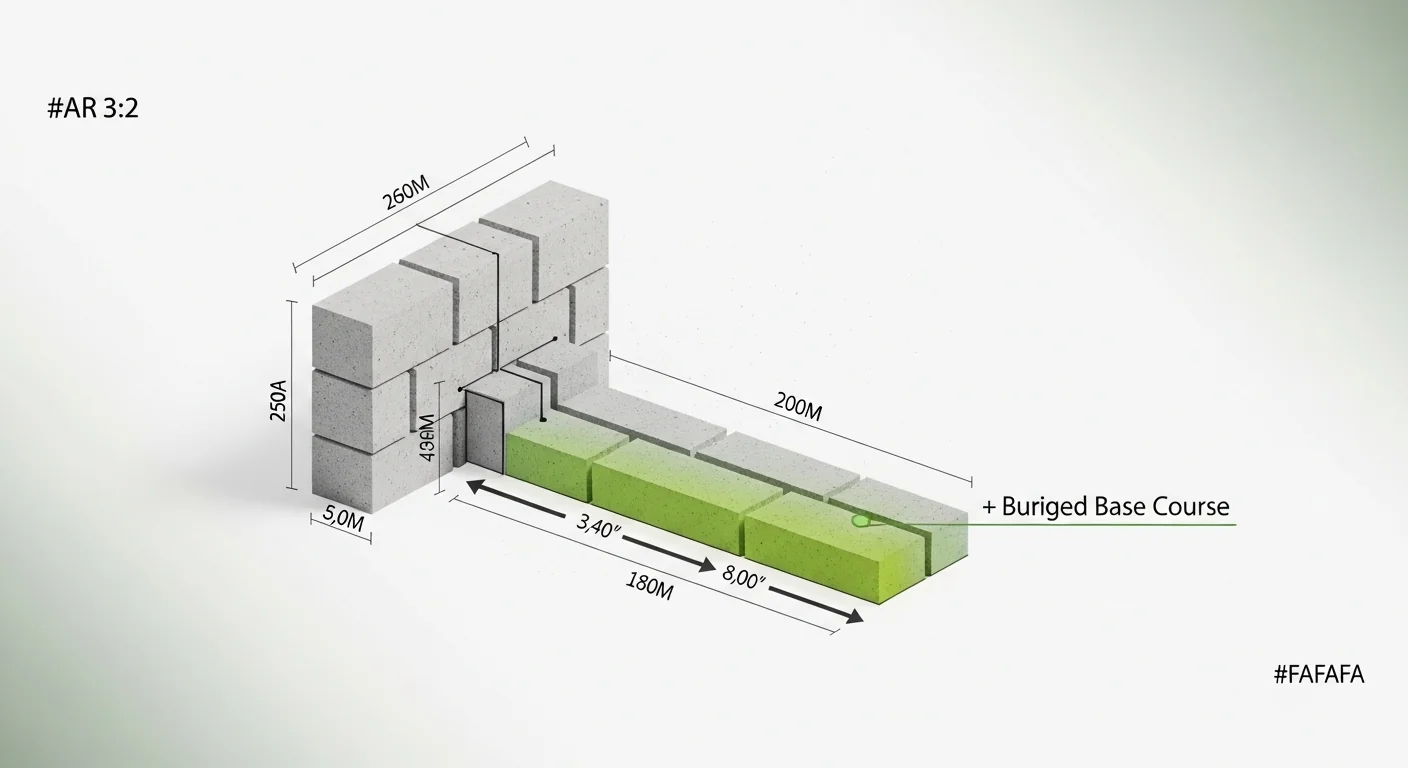 Retaining wall block calculator diagram showing buried base course addition