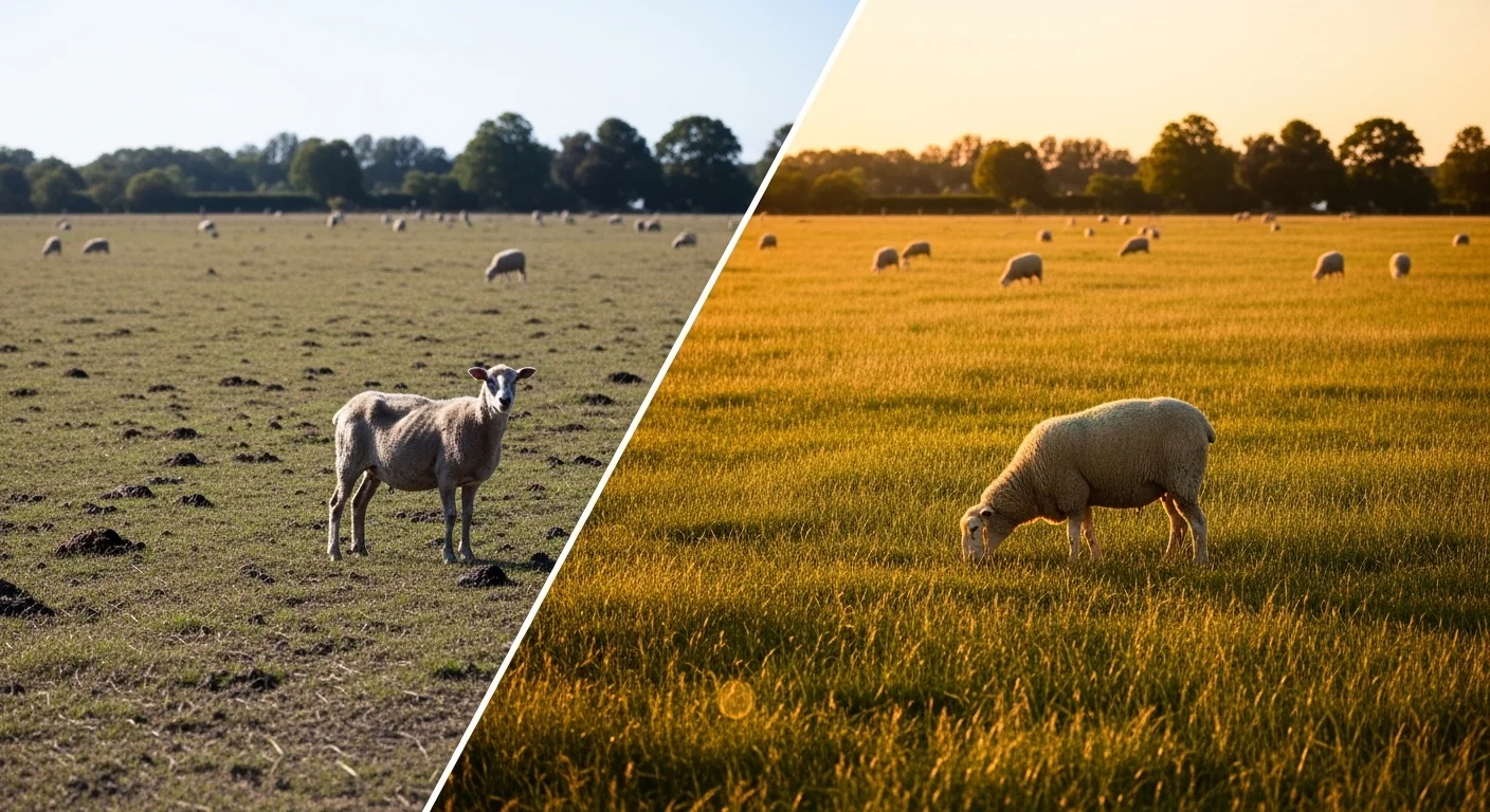 Before and after comparison of overgrazed versus healthy pasture in rotational grazing paddock calculator