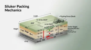 Silage bunker capacity calculator packing density and tractor force visualization
