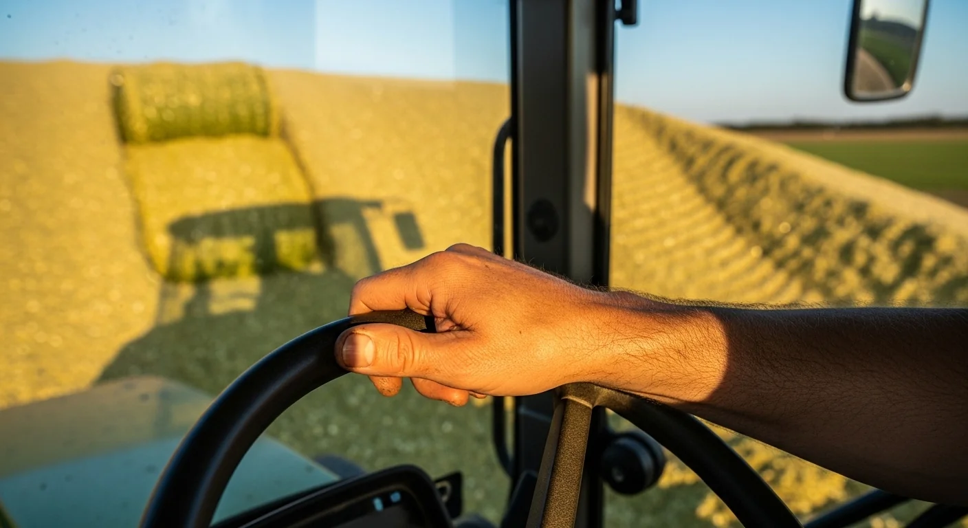 Farmer packing silage bunker with heavy tractor after using capacity calculator