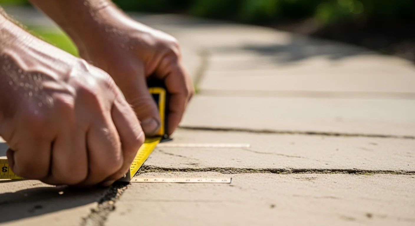 Stepping stone stride spacing calculator in real garden showing hands measuring accurate center-to-center stone placement