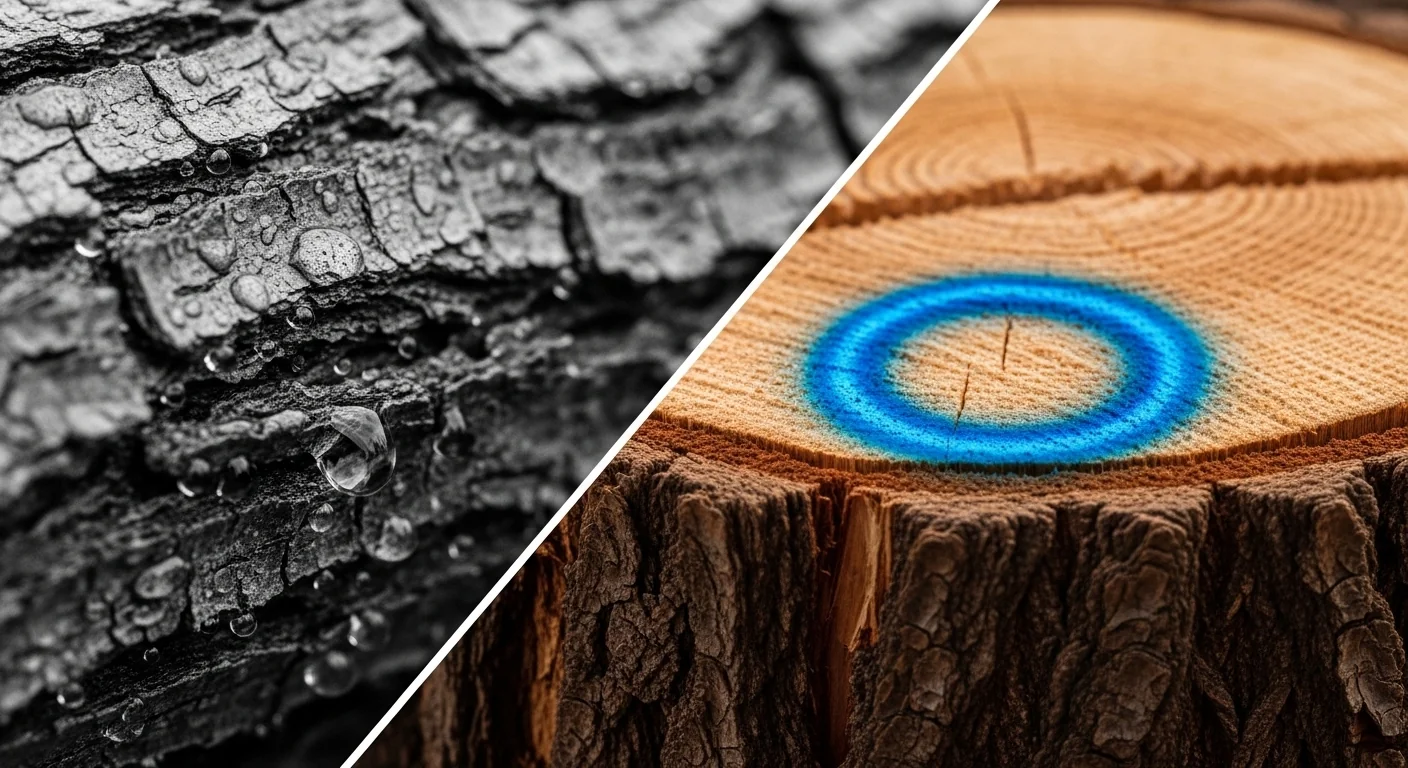 A Stump Killer Mixture Ratio Calculator visual comparing water rejection versus successful cambium absorption.