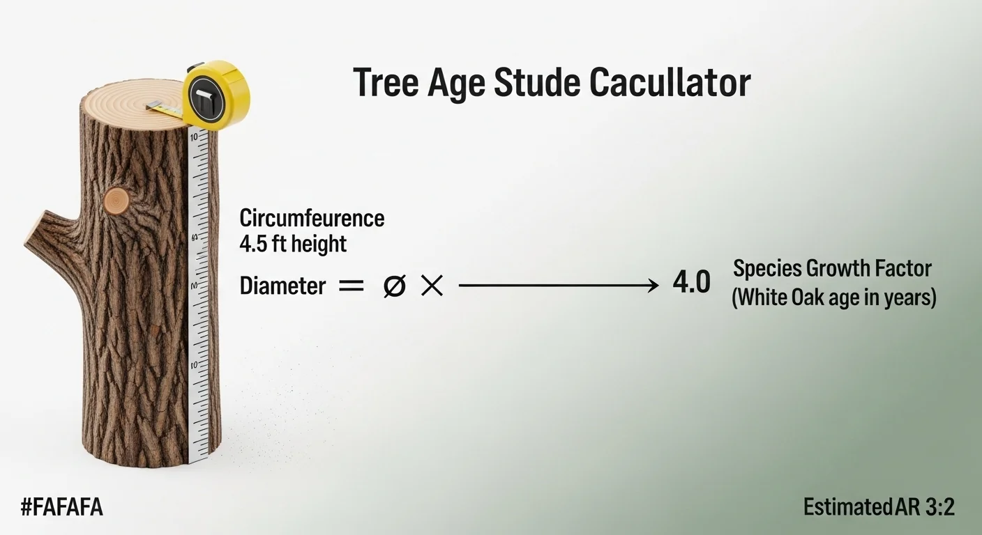 Tree age calculator logic showing circumference converted to diameter then multiplied by species growth factor