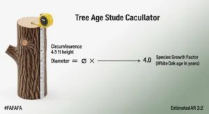 Tree age calculator logic showing circumference converted to diameter then multiplied by species growth factor