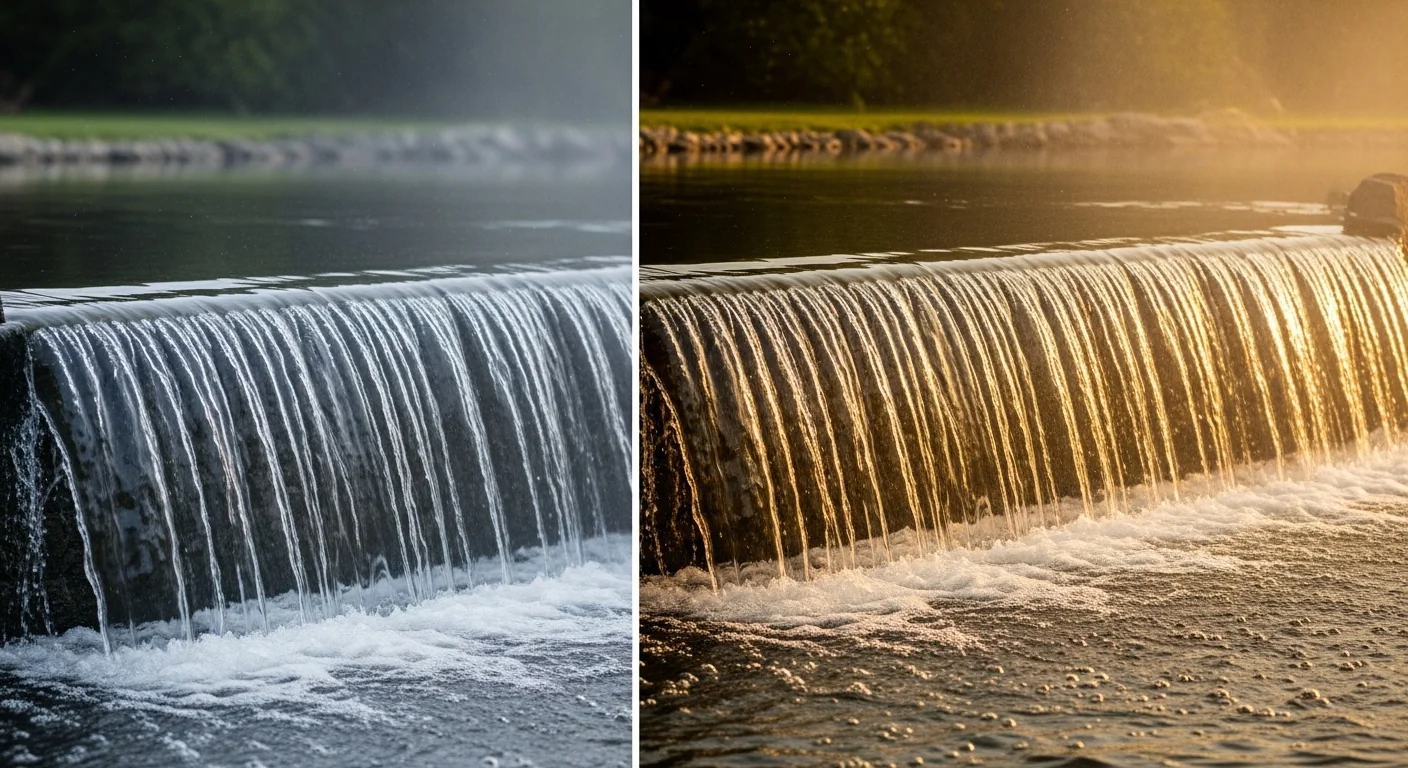 Thin dribbling waterfall vs full powerful sheet flow comparison
