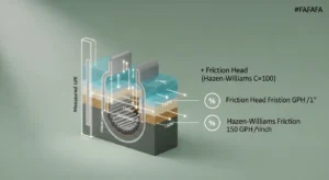 Waterfall pump calculator showing static head plus pipe friction losses
