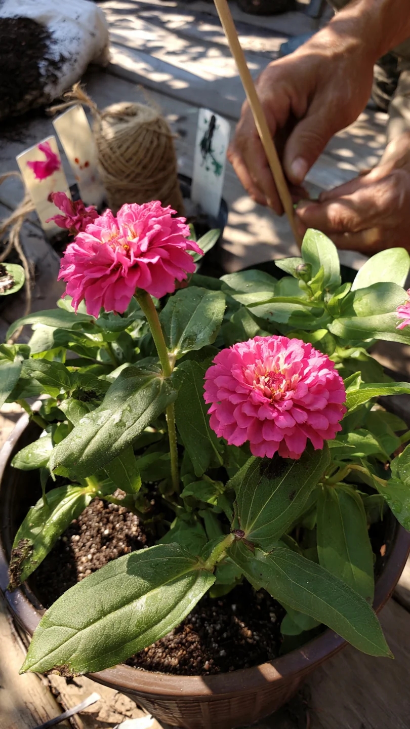 container-flowers-zinnias